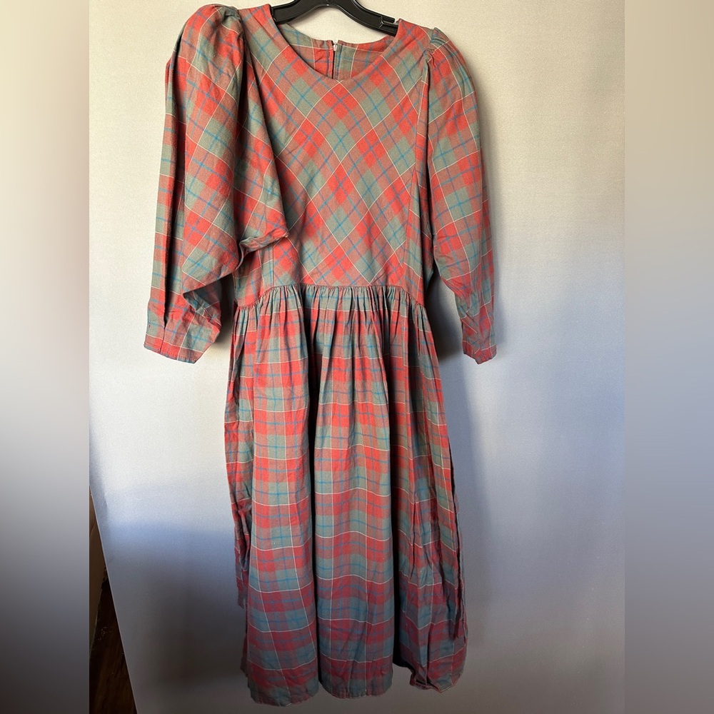Vintage Western Fall Plaid Long-Sleeve Dress